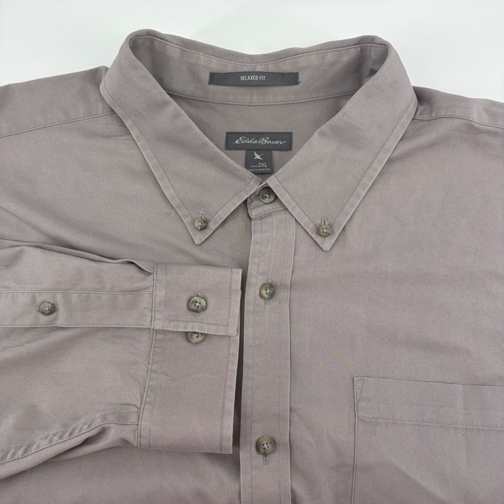 Eddie Bauer Mens 2XL Relaxed Fit Gray Cotton Long Sleeve Button Down Shirt